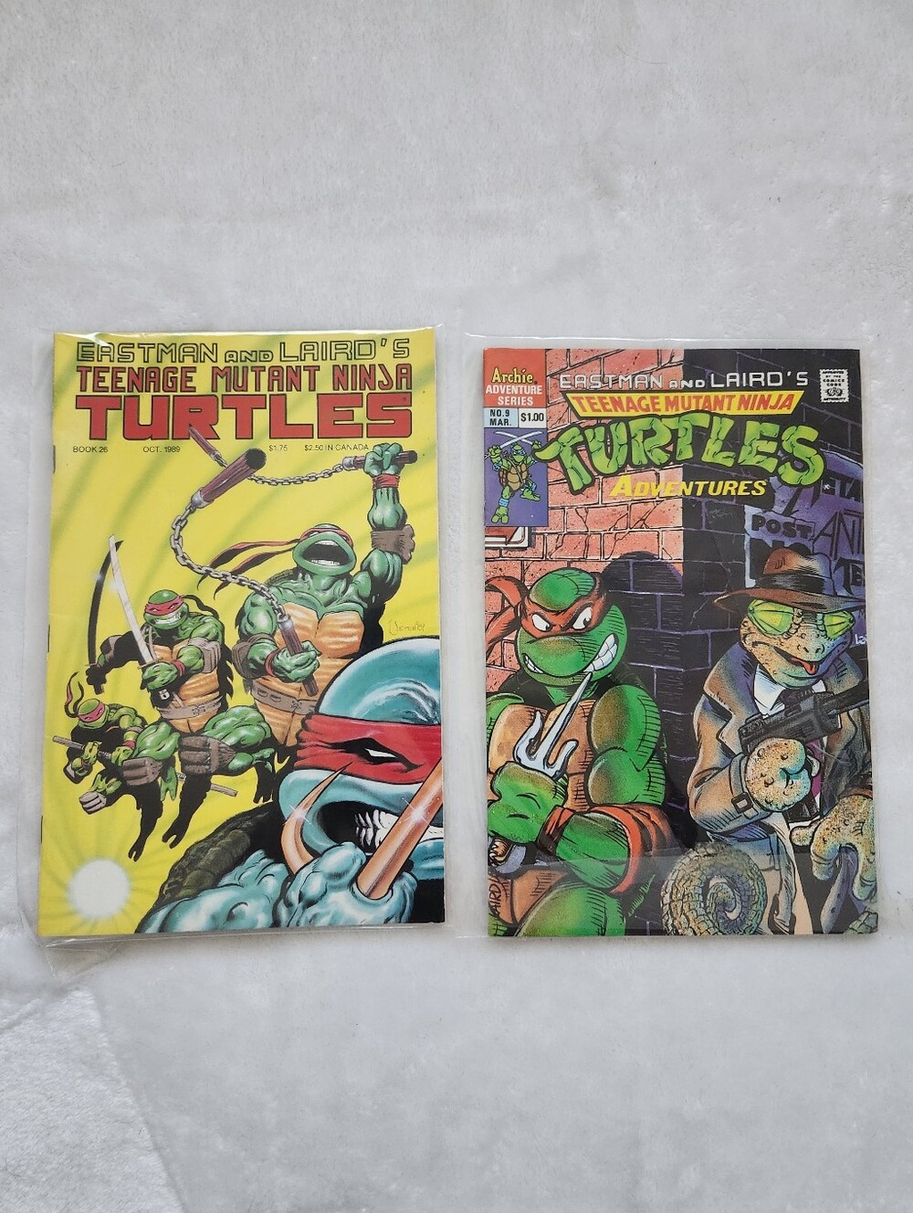 TMNT #26 Mirage 1989 & Adventures #9 Archie 1990 Ninja Turtles Vintage Comic Lot